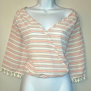 Lavender Field Boho Fringe Striped Top Size Small